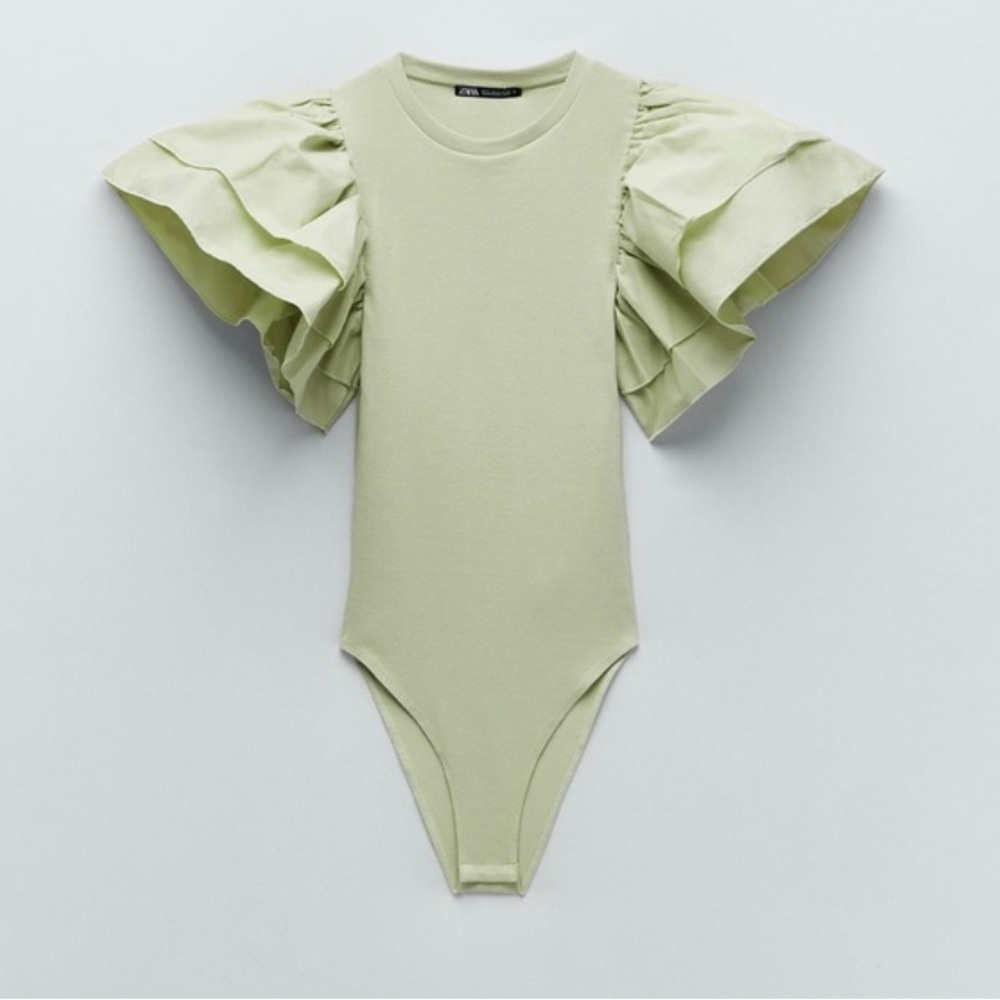 Zara Sage Green Puff Sleeve BodySuit